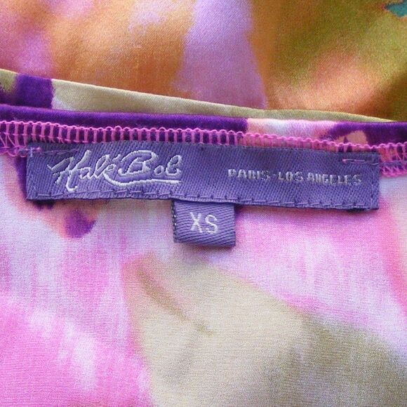 HALE BOB Halter Top, XS, Silk, Pink/Purple/Green, Ruffle neckline, Straps - Picture 6 of 7